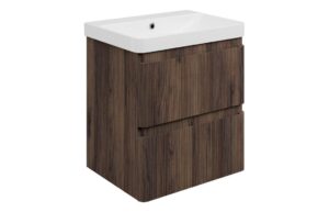 Kuba 605mm Wall Hung 2 Drawer Basin Unit & 1TH Basin - Textured Walnut