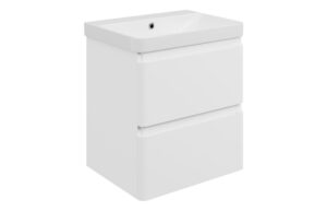 Kuba 605mm Wall Hung 2 Drawer Basin Unit & 1TH Basin - Matt White