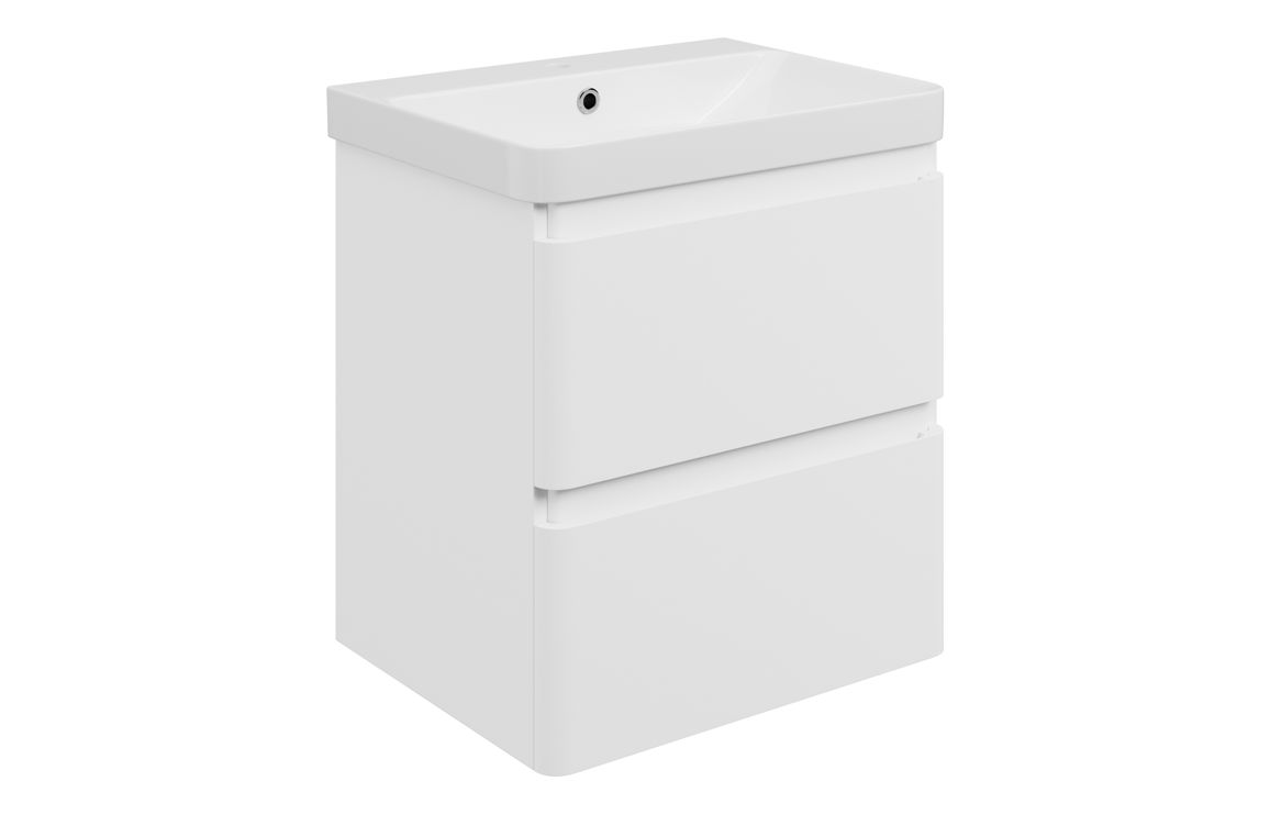 Kuba 605mm Wall Hung 2 Drawer Basin Unit & 1TH Basin - Matt White