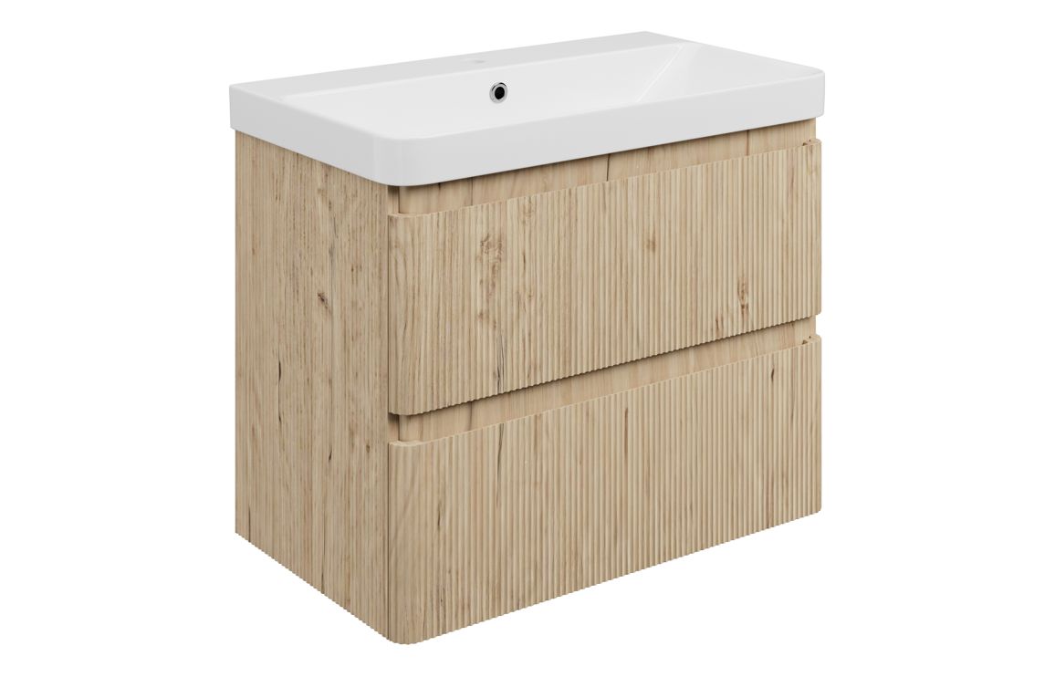 Kuba 805mm Wall Hung 2 Drawer Basin Unit & 1TH Basin - Textured Oak