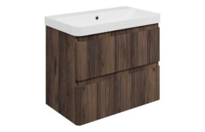 Kuba 805mm Wall Hung 2 Drawer Basin Unit & 1TH Basin - Textured Walnut