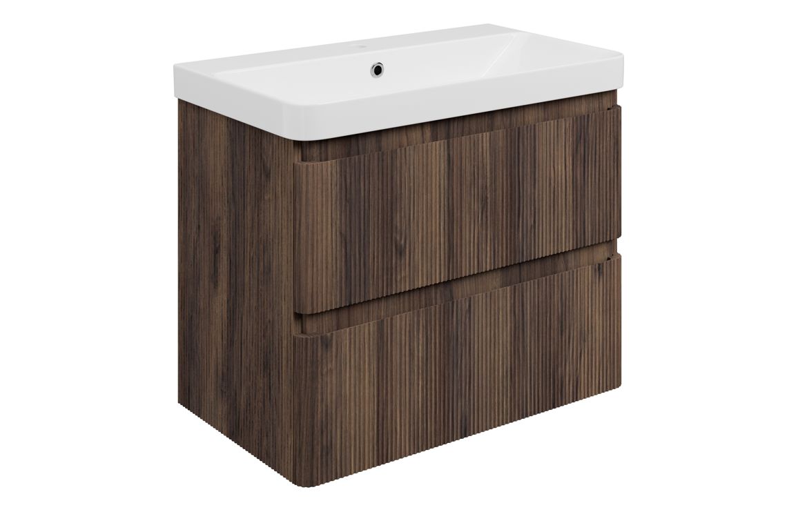Kuba 805mm Wall Hung 2 Drawer Basin Unit & 1TH Basin - Textured Walnut