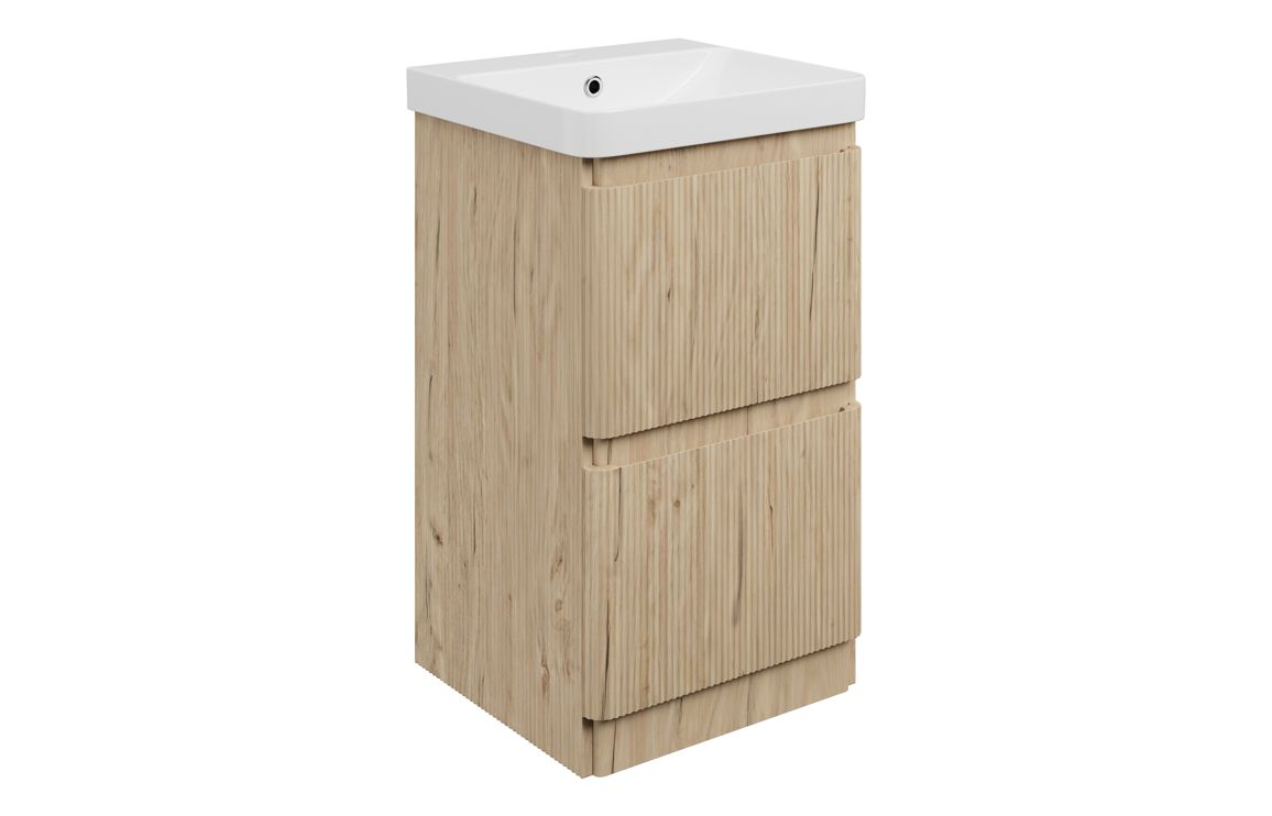 Kuba 500mm Floor Standing 2 Drawer Basin Unit & 1TH Basin - Textured Oak