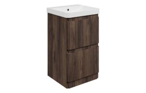 Kuba 500mm Floor Standing 2 Drawer Basin Unit & 1TH Basin - Textured Walnut
