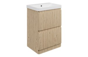 Kuba 605mm Floor Standing 2 Drawer Basin Unit & 1TH Basin - Textured Oak
