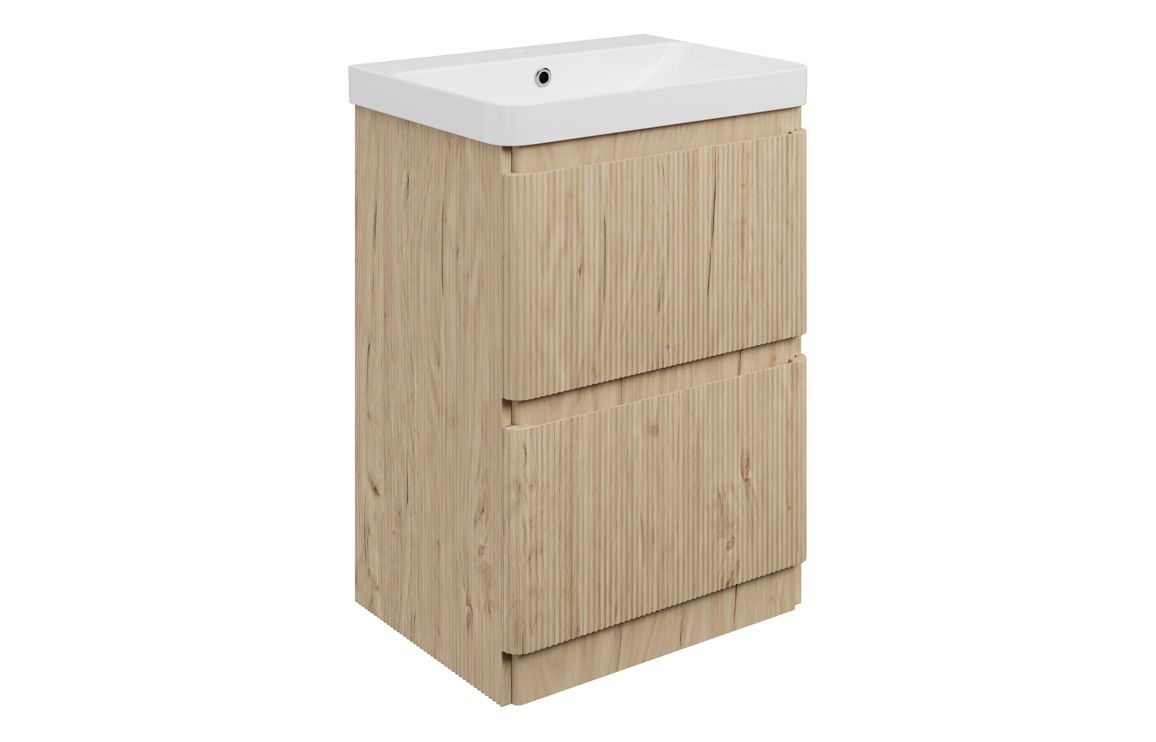 Kuba 605mm Floor Standing 2 Drawer Basin Unit & 1TH Basin - Textured Oak