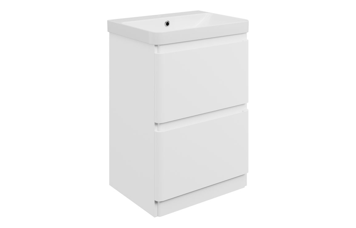 Kuba 605mm Floor Standing 2 Drawer Basin Unit & 1TH Basin - Matt White