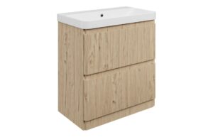 Kuba 805mm Floor Standing 2 Drawer Basin Unit & 1TH Basin - Textured Oak