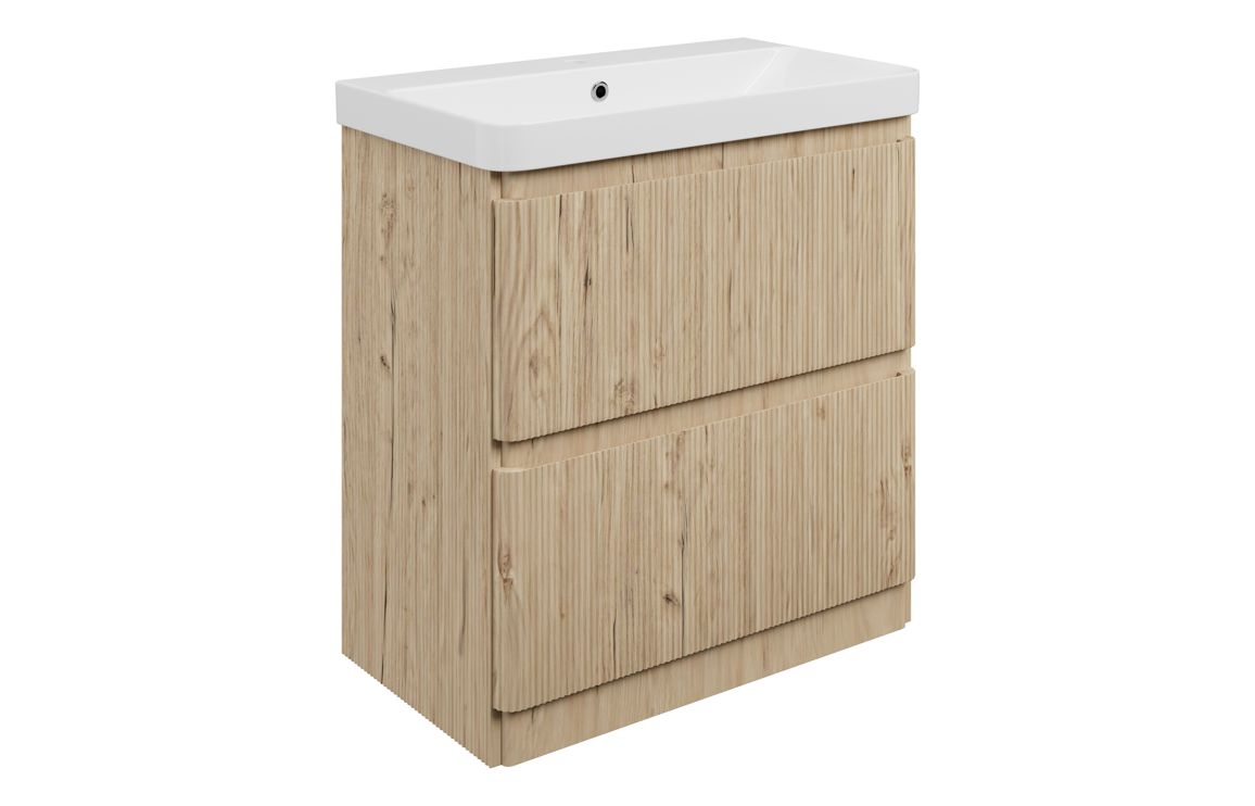 Kuba 805mm Floor Standing 2 Drawer Basin Unit & 1TH Basin - Textured Oak