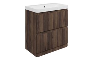Kuba 805mm Floor Standing 2 Drawer Basin Unit & 1TH Basin - Textured Walnut