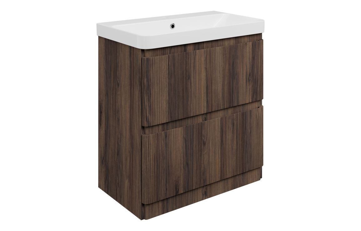 Kuba 805mm Floor Standing 2 Drawer Basin Unit & 1TH Basin - Textured Walnut