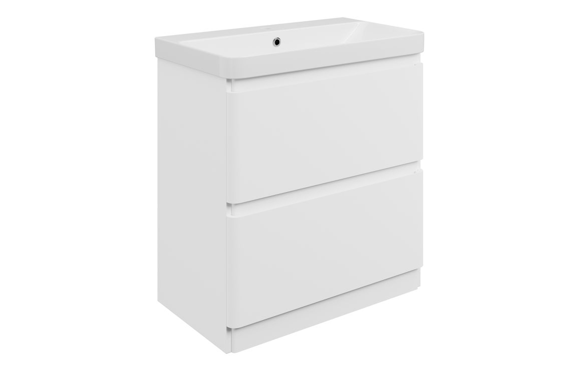 Kuba 805mm Floor Standing 2 Drawer Basin Unit & 1TH Basin - Matt White