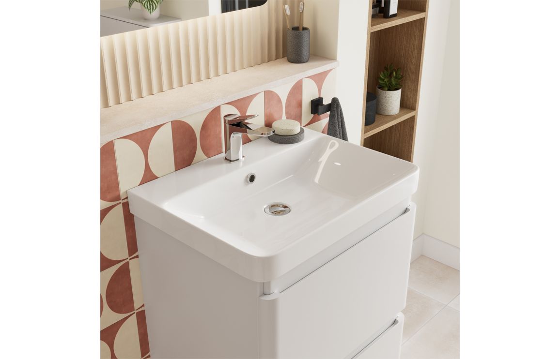 Kuba 805mm Wall Hung 1 Drawer Basin Unit & 1TH Basin - Matt White - Image 3