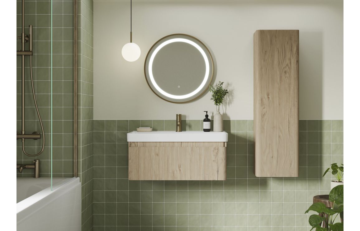 Kuba 805mm Wall Hung 1 Drawer Basin Unit & 1TH Basin - Textured Oak - Image 3