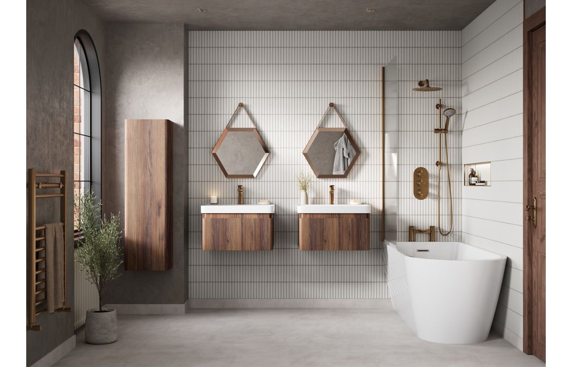 Kuba 805mm Wall Hung 1 Drawer Basin Unit & 1TH Basin - Textured Walnut - Image 2