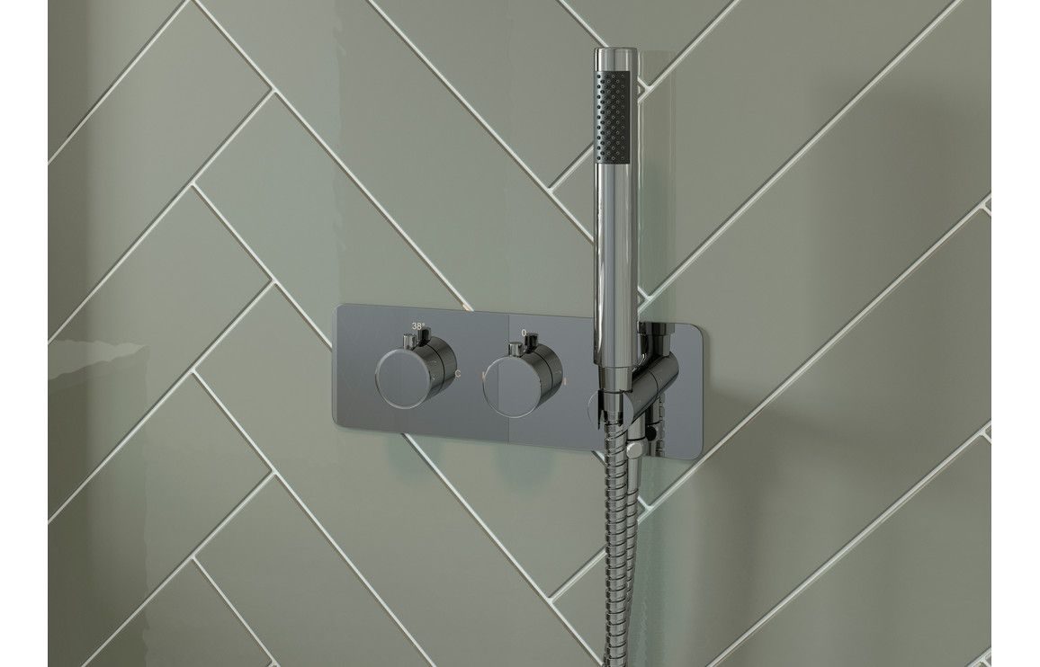 Luna Shower Pack Two - Two Outlet Twin Shower Valve w/Handset & Brass Overhead - Chrome - Image 2
