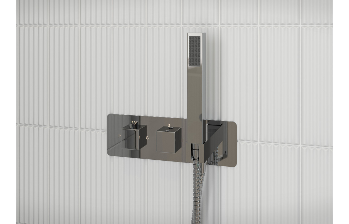 Lyra Shower Pack Two - Two Outlet Twin Shower Valve w/Handset & Brass Overhead - Chrome - Image 2