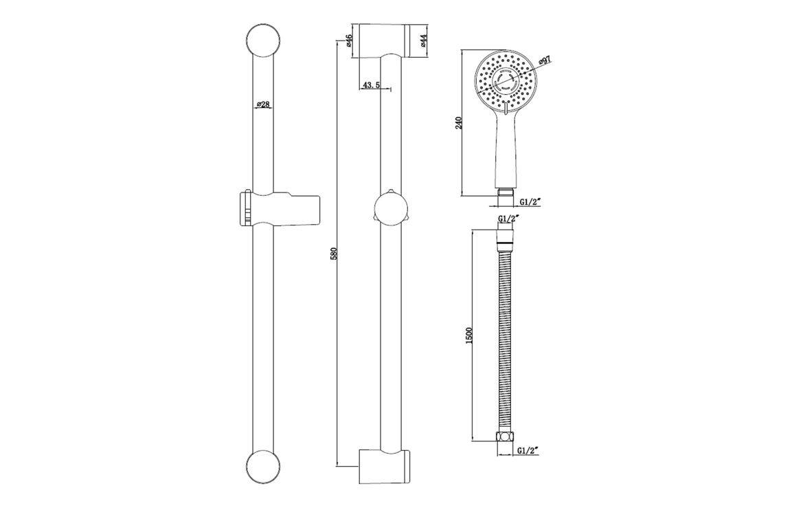 Shower Rail with Round 3 Mode Handset - Brushed Brass - Image 2